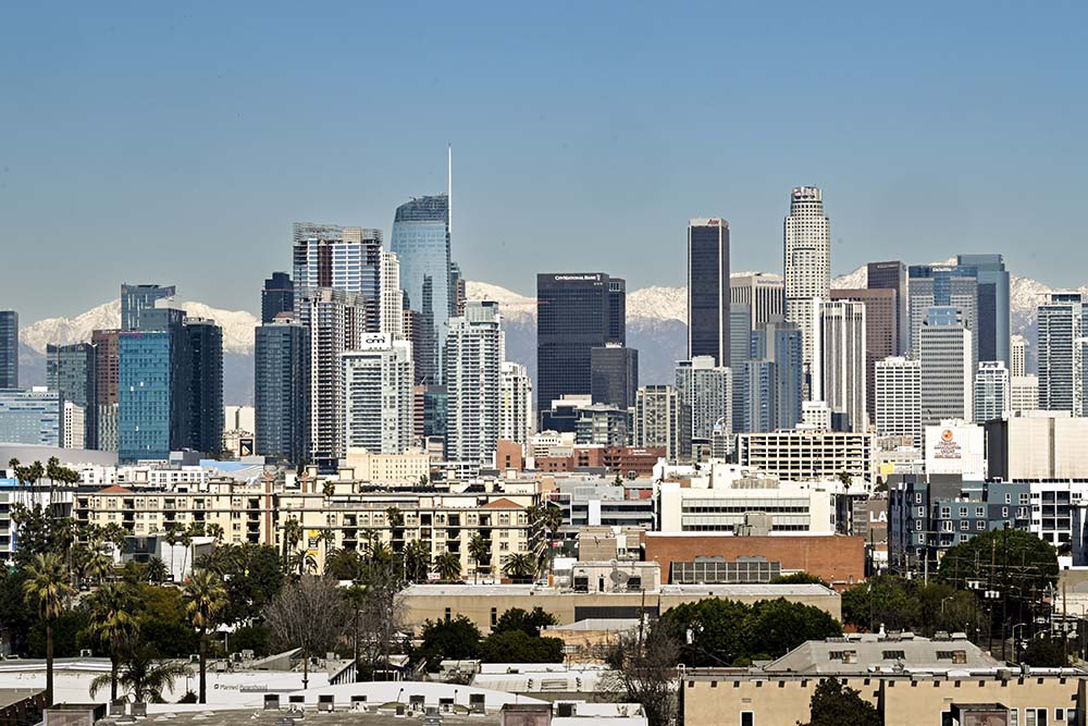 Los Angeles skyline from HSC showoff the snow-covered San Gabriel mountains after a winter storm 3, Feb. 24, 2023. (Photo/Gus Ruelas)