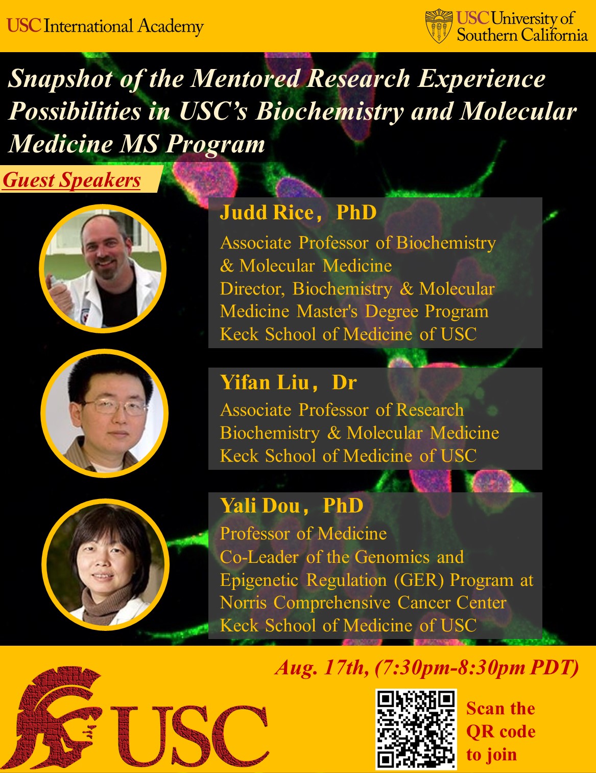 Snapshot of the Mentored Research Experience Possibilities in USC’s Biochemistry and Molecular Medicine MS Program